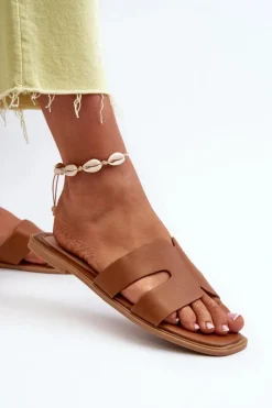 Discount Boto Damskie Płaskie Klapki Z Wycięciami Brązowe Fiviama