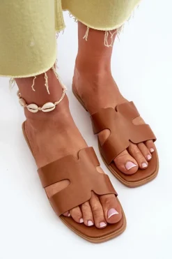 Discount Boto Damskie Płaskie Klapki Z Wycięciami Brązowe Fiviama