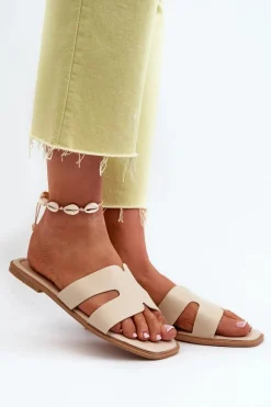 Outlet Boto Damskie Płaskie Klapki Z Wycięciami Beżowe Fiviama