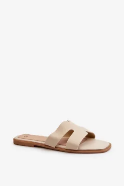 Outlet Boto Damskie Płaskie Klapki Z Wycięciami Beżowe Fiviama