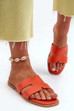 Klapki Damskie Klasyczne>Boto Damskie Płaskie Klapki Z Wycięciami Pomarańczowe Fiviama