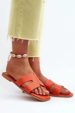 Klapki Damskie Klasyczne>Boto Damskie Płaskie Klapki Z Wycięciami Pomarańczowe Fiviama