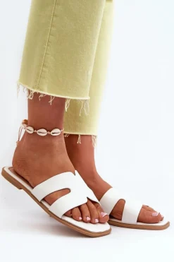 Clearance Damskie Płaskie Klapki Z Wycięciami Białe Fiviama Damskie Klapki Damskie Klasyczne