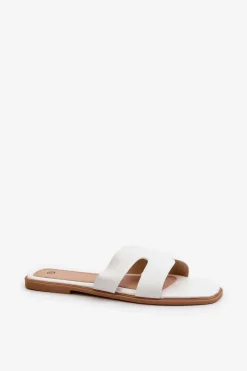 Clearance Damskie Płaskie Klapki Z Wycięciami Białe Fiviama Damskie Klapki Damskie Klasyczne