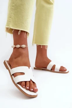 Clearance Damskie Płaskie Klapki Z Wycięciami Białe Fiviama Damskie Klapki Damskie Klasyczne