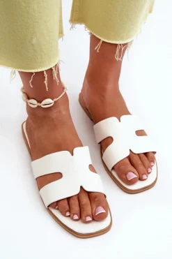 Clearance Damskie Płaskie Klapki Z Wycięciami Białe Fiviama Damskie Klapki Damskie Klasyczne