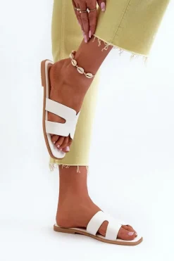 Clearance Damskie Płaskie Klapki Z Wycięciami Białe Fiviama Damskie Klapki Damskie Klasyczne