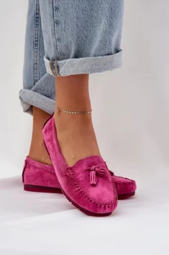 Loafersy Damskie|Mokasyny Damskie Zamszowe>Damskie buty S.Barski Damskie Płaskie Klasyczne Zamszowe Mokasyny S.Barski LR51-548 Fuksja Różowy