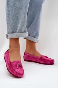 Loafersy Damskie|Mokasyny Damskie Zamszowe>Damskie buty S.Barski Damskie Płaskie Klasyczne Zamszowe Mokasyny S.Barski LR51-548 Fuksja Różowy
