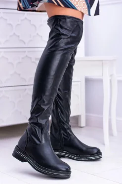 Clearance Damskie Płaskie Kozaki za Kolano Czarne Malata Damskie Kozaki Wiosenne|Kozaki Płaskie