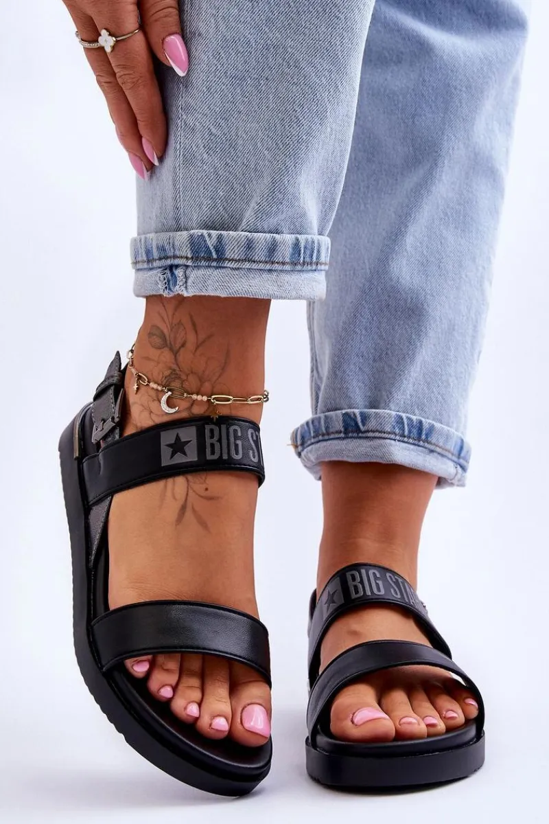 Big Star Shoes Damskie Płaskie Sandały Big Star LL274938 Czarne Czarny