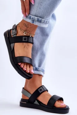 Big Star Shoes Damskie Płaskie Sandały Big Star LL274938 Czarne Czarny