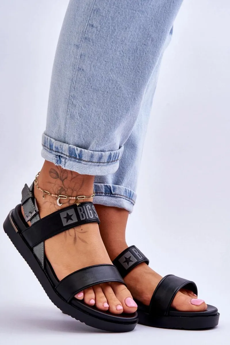 Big Star Shoes Damskie Płaskie Sandały Big Star LL274938 Czarne Czarny