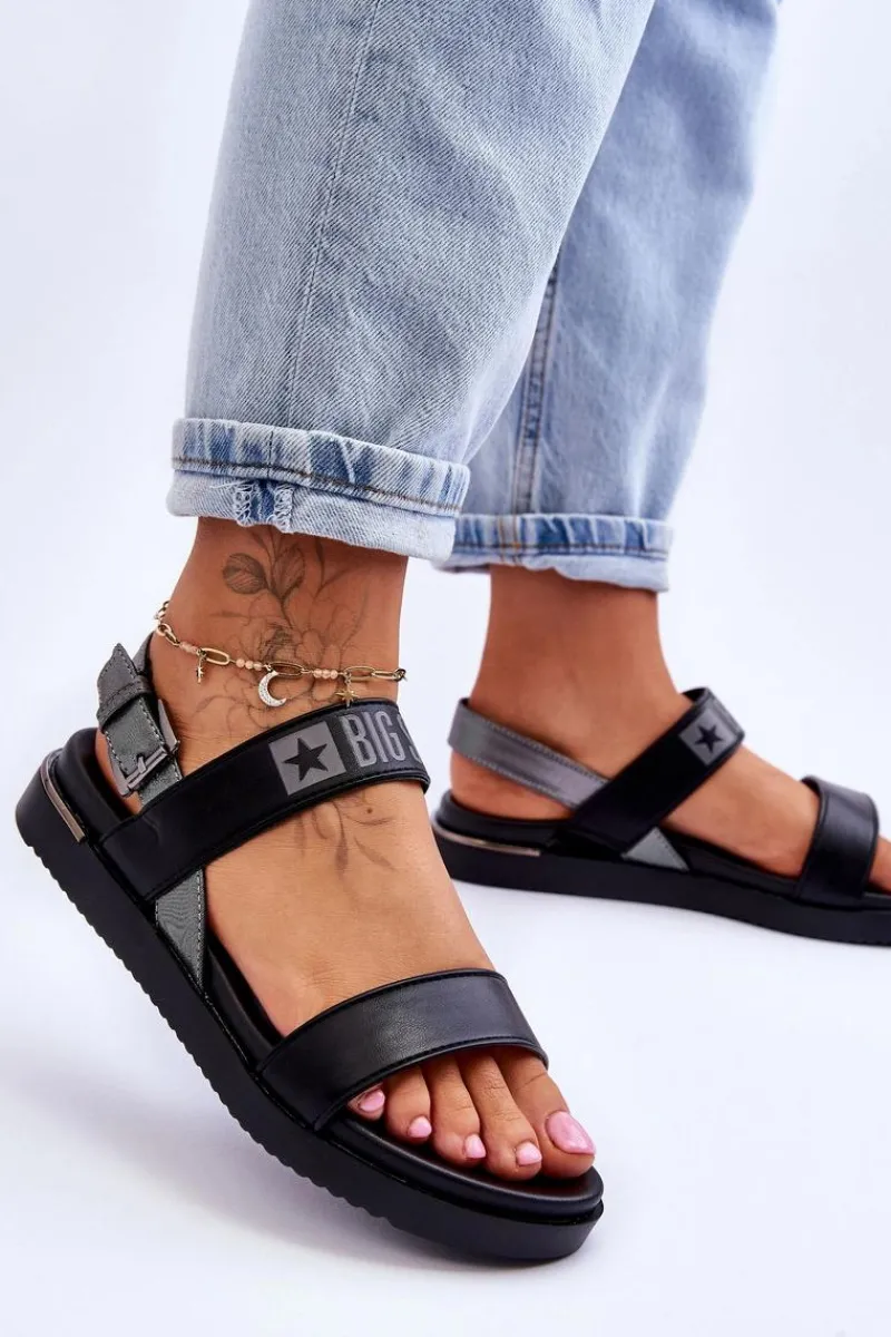 Big Star Shoes Damskie Płaskie Sandały Big Star LL274938 Czarne Czarny