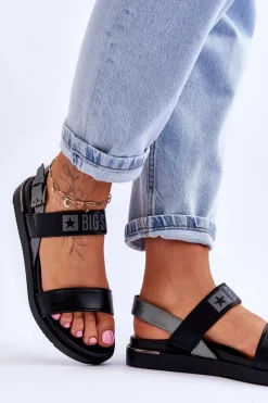 Big Star Shoes Damskie Płaskie Sandały Big Star LL274938 Czarne Czarny