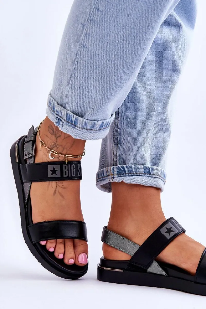 Big Star Shoes Damskie Płaskie Sandały Big Star LL274938 Czarne Czarny