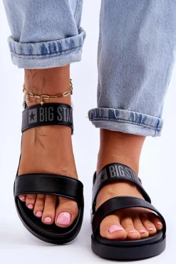 Big Star Shoes Damskie Płaskie Sandały Big Star LL274938 Czarne Czarny