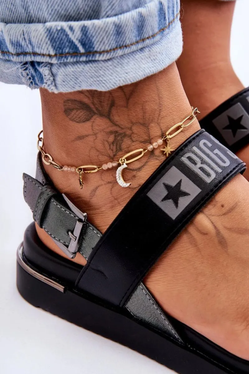 Big Star Shoes Damskie Płaskie Sandały Big Star LL274938 Czarne Czarny