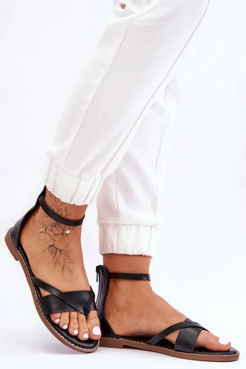 Clearance Boto Damskie Płaskie Sandały Japonki Na Zamek Czarne Rise Up!