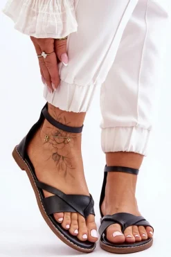 Clearance Boto Damskie Płaskie Sandały Japonki Na Zamek Czarne Rise Up!