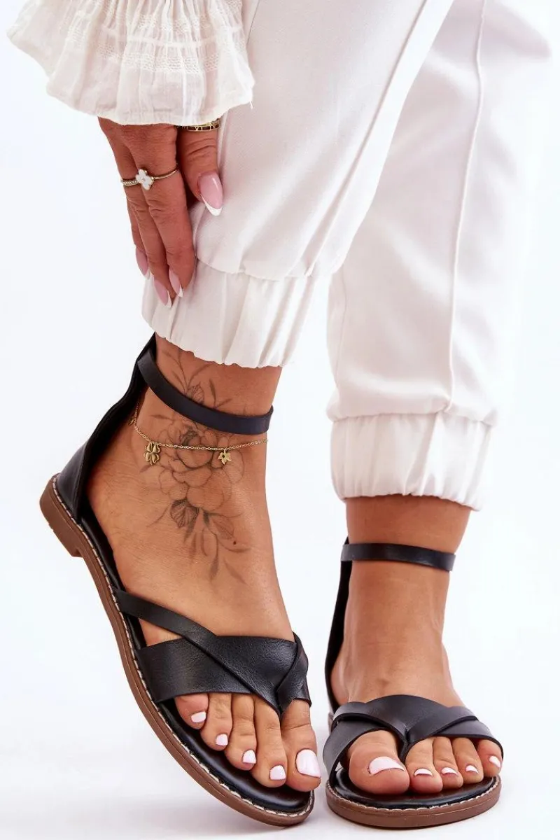 Clearance Boto Damskie Płaskie Sandały Japonki Na Zamek Czarne Rise Up!