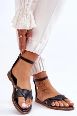 Clearance Boto Damskie Płaskie Sandały Japonki Na Zamek Czarne Rise Up!