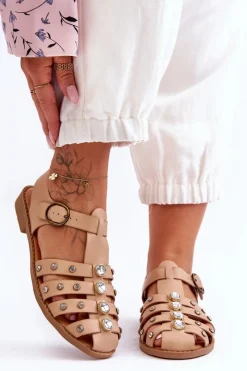 Sandały Płaskie><noscript><img width=