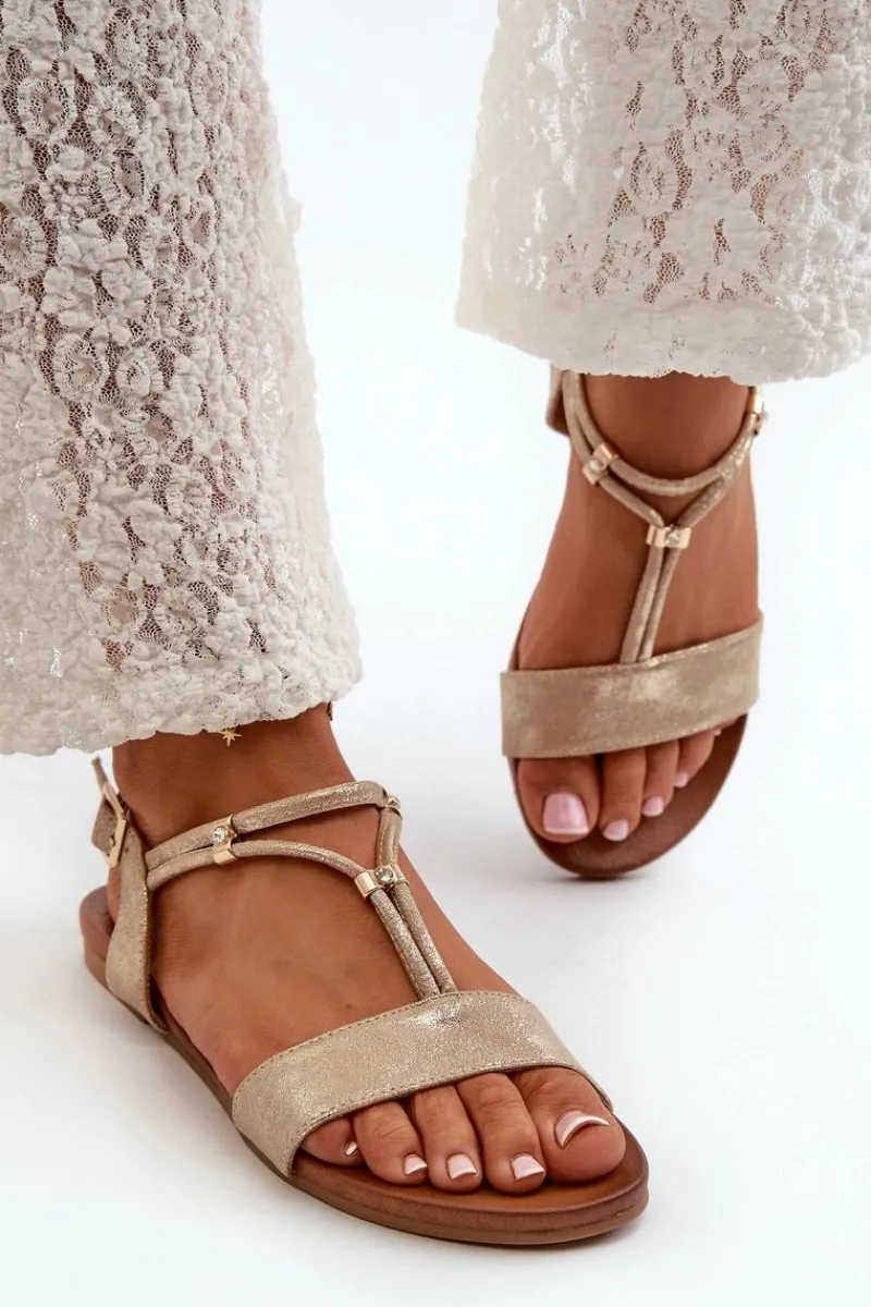 Sandały Płaskie>Damskie buty S.Barski Damskie Płaskie Sandały Z Paskami S.Barski KV27-010 Złote