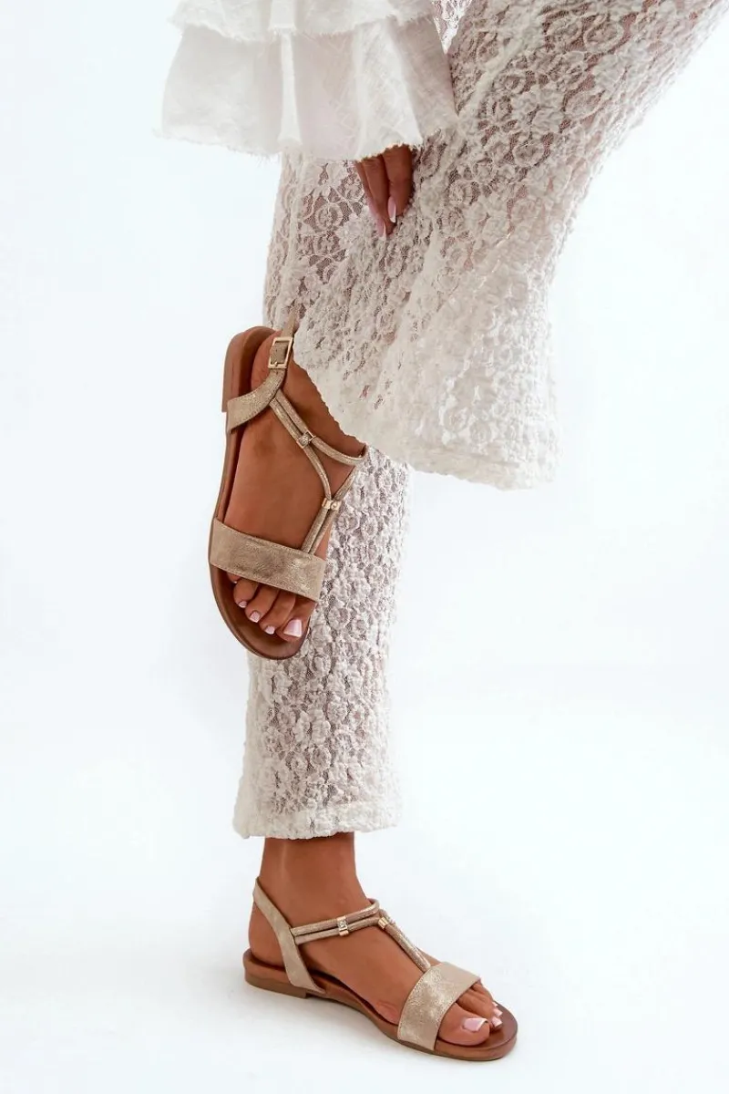 Sandały Płaskie>Damskie buty S.Barski Damskie Płaskie Sandały Z Paskami S.Barski KV27-010 Złote