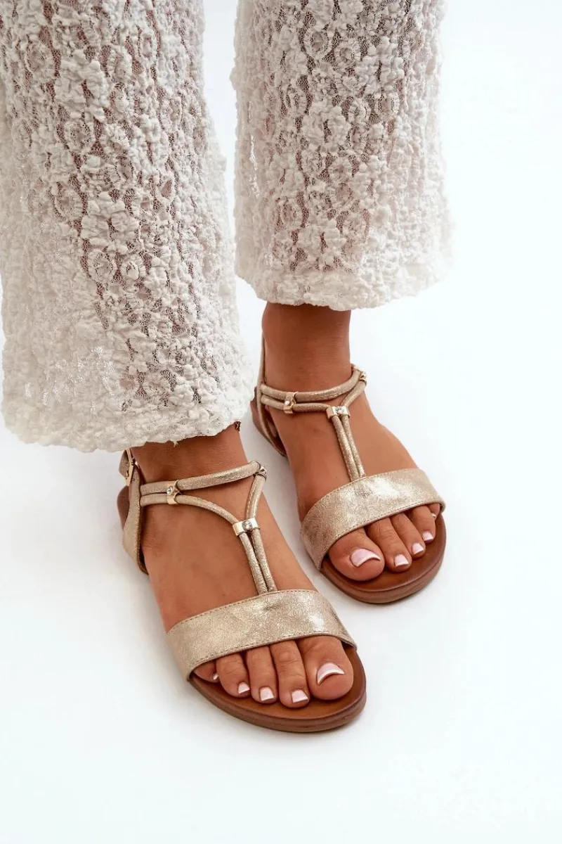 Sandały Płaskie>Damskie buty S.Barski Damskie Płaskie Sandały Z Paskami S.Barski KV27-010 Złote