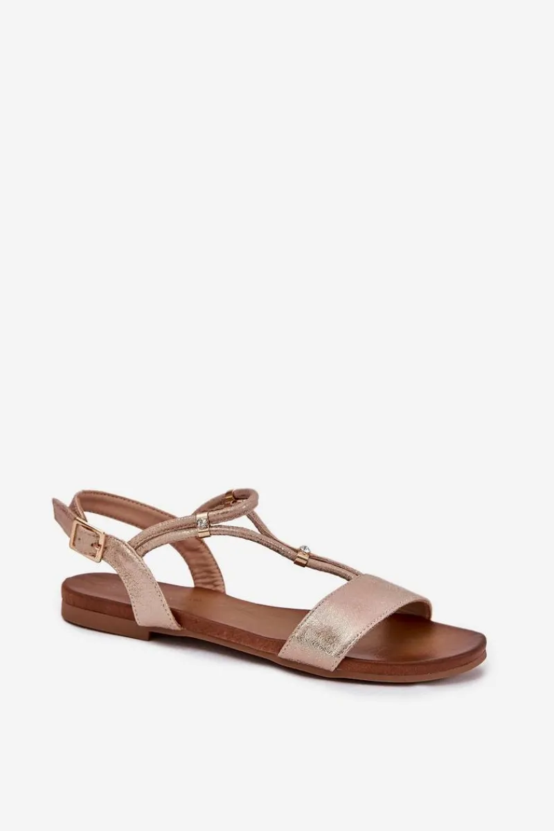Discount Damskie Płaskie Sandały Z Paskami S.Barski KV51-120 Różowe Złoto Damskie Sandały Płaskie