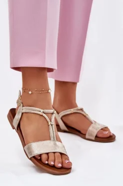 Damskie buty S.Barski Damskie Płaskie Sandały Z Paskami S.Barski KV51-120 Złote Złoty