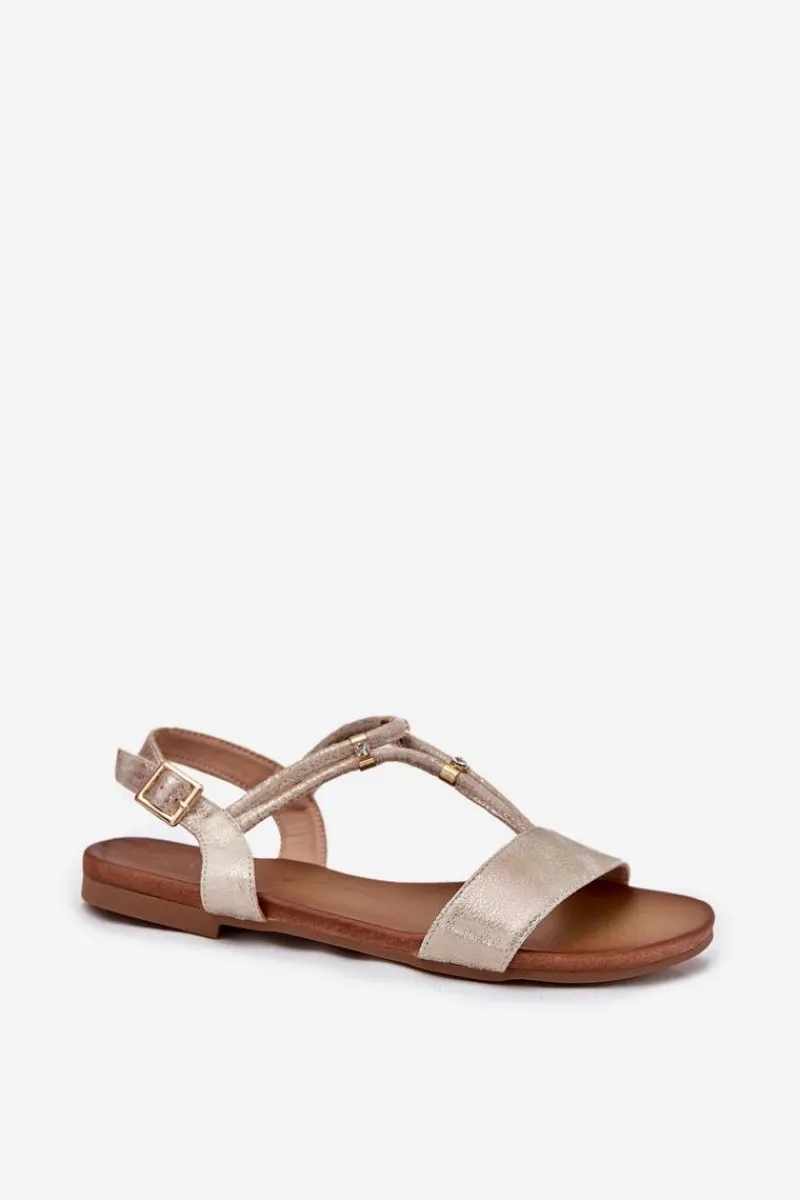 Damskie buty S.Barski Damskie Płaskie Sandały Z Paskami S.Barski KV51-120 Złote Złoty