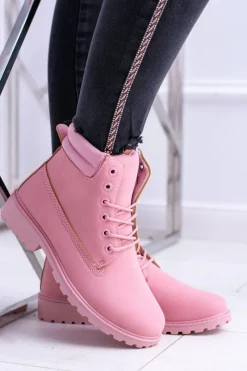 Damskie Trapery|Botki Sznurowane>Boto Damskie Pastelowe Botki Timberki Pudrowy Róż Lucy