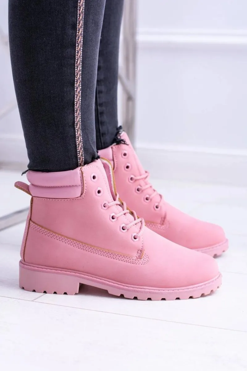 Damskie Trapery|Botki Sznurowane>Boto Damskie Pastelowe Botki Timberki Pudrowy Róż Lucy