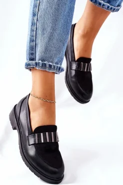 Mokasyny Damskie Skórzane>Damskie buty S.Barski Damskie Półbuty Czarne Montius