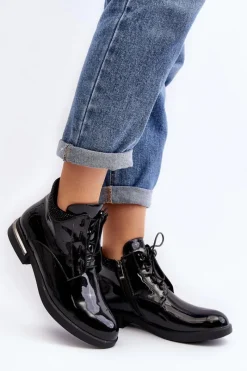 Discount Boto Damskie Półbuty Lakierowane Na Płaskim Obcasie Lu Boo Czarne