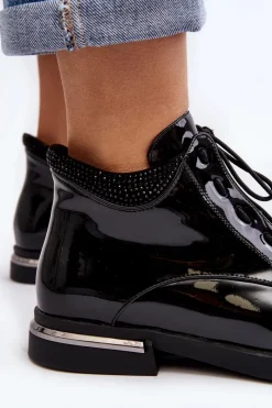 Discount Boto Damskie Półbuty Lakierowane Na Płaskim Obcasie Lu Boo Czarne