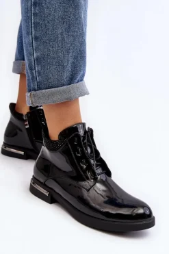 Discount Boto Damskie Półbuty Lakierowane Na Płaskim Obcasie Lu Boo Czarne