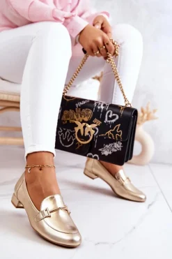 Półbuty Skórzane|Mokasyny Damskie Skórzane></noscript>Laura Messi Damskie Półbuty 2121 Złote