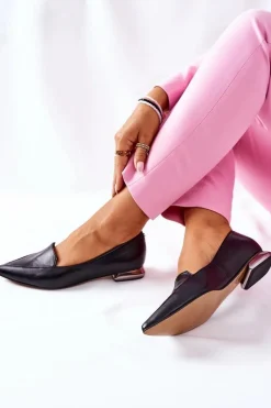 Półbuty Skórzane>Laura Messi Damskie Półbuty Czarne 2074