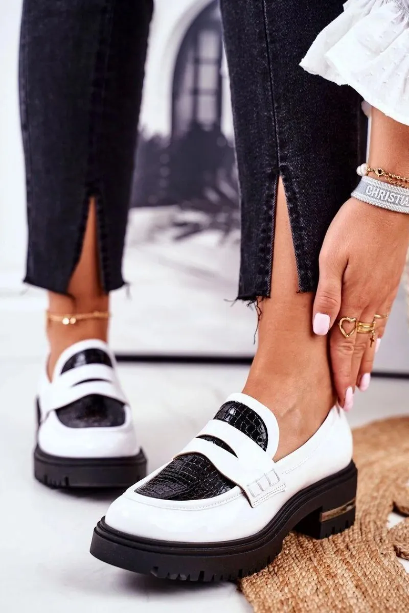 New Boto Damskie Półbuty Loafers Skórzane Białe Visconi 3136042