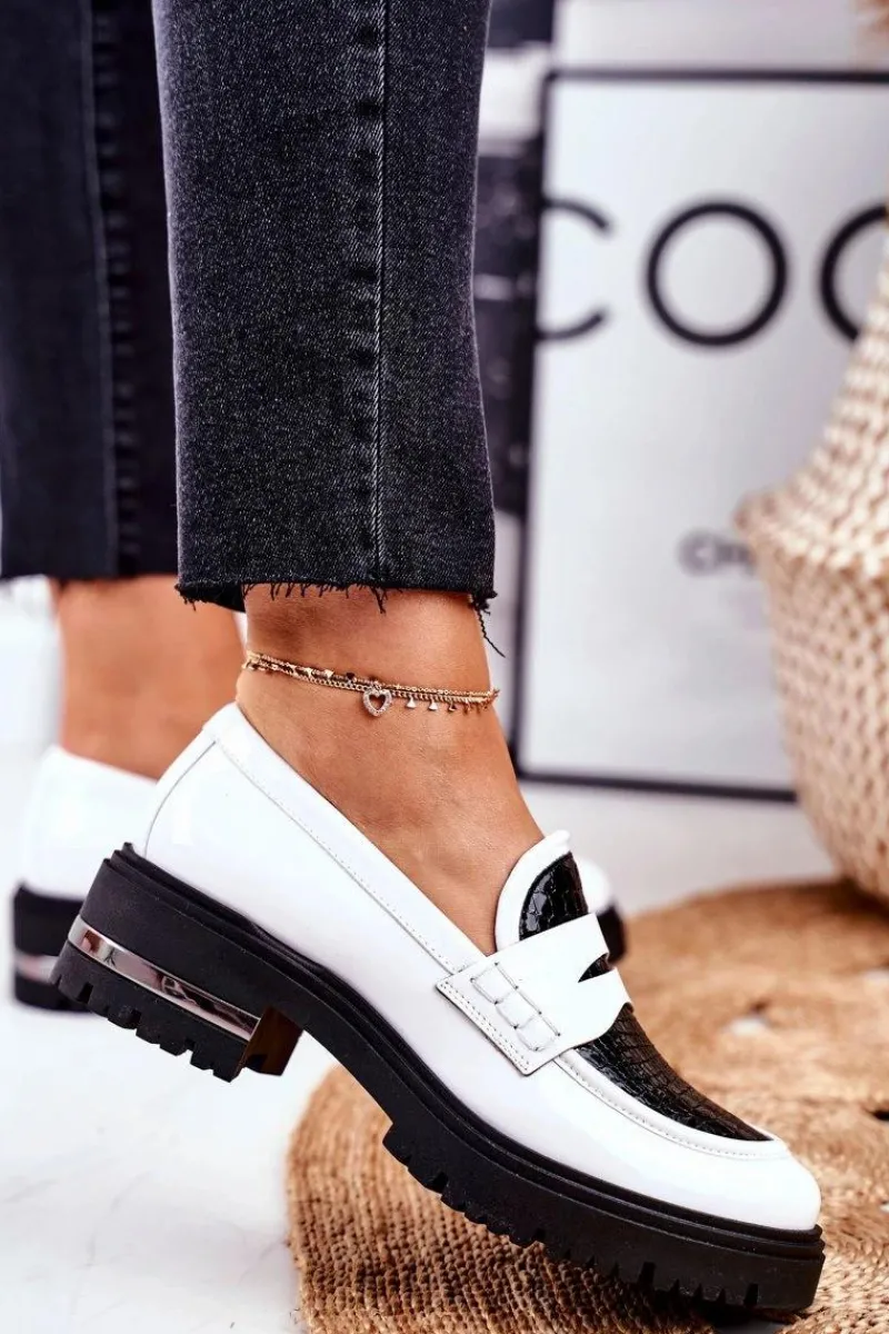 New Boto Damskie Półbuty Loafers Skórzane Białe Visconi 3136042