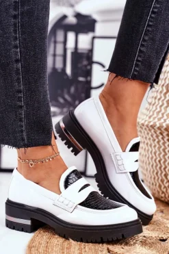 New Boto Damskie Półbuty Loafers Skórzane Białe Visconi 3136042