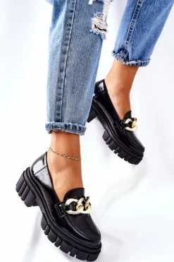 Półbuty Skórzane|Mokasyny Damskie Lakierowane>Laura Messi Damskie Półbuty Loafery Skórzane Czarne 2339