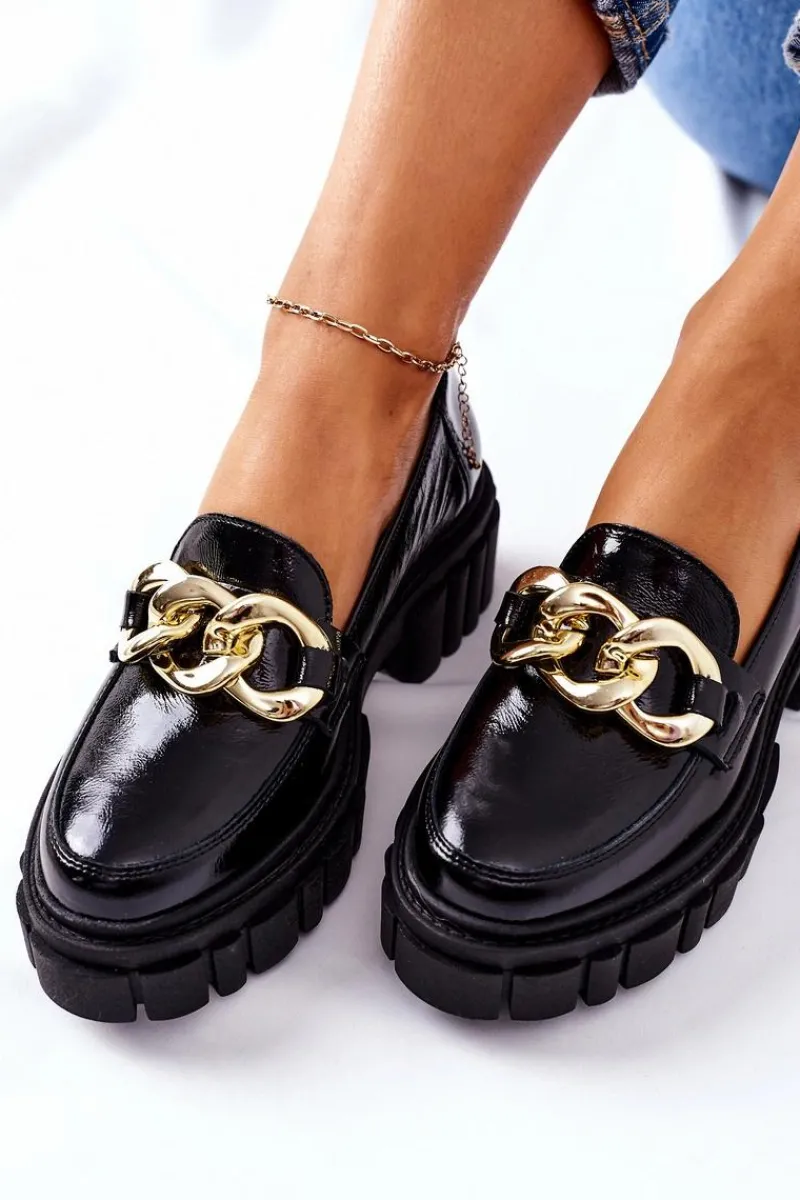 Półbuty Skórzane|Mokasyny Damskie Lakierowane>Laura Messi Damskie Półbuty Loafery Skórzane Czarne 2339