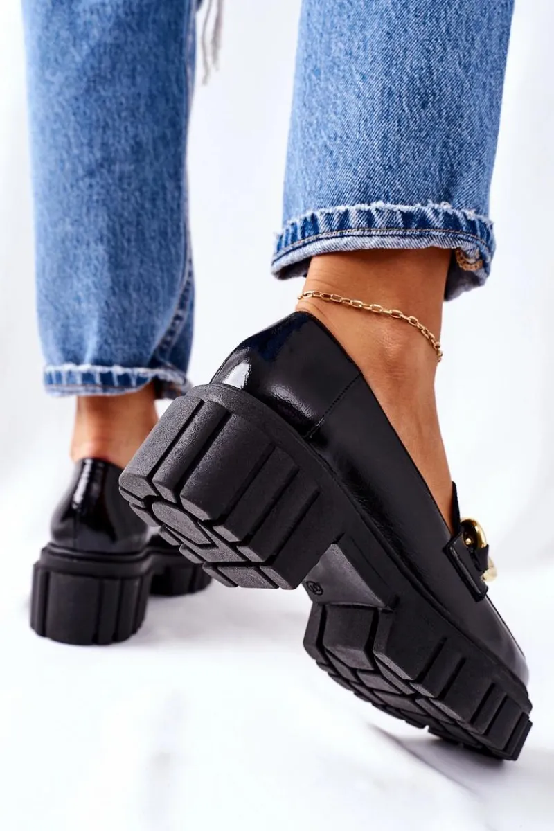 Półbuty Skórzane|Mokasyny Damskie Lakierowane>Laura Messi Damskie Półbuty Loafery Skórzane Czarne 2339