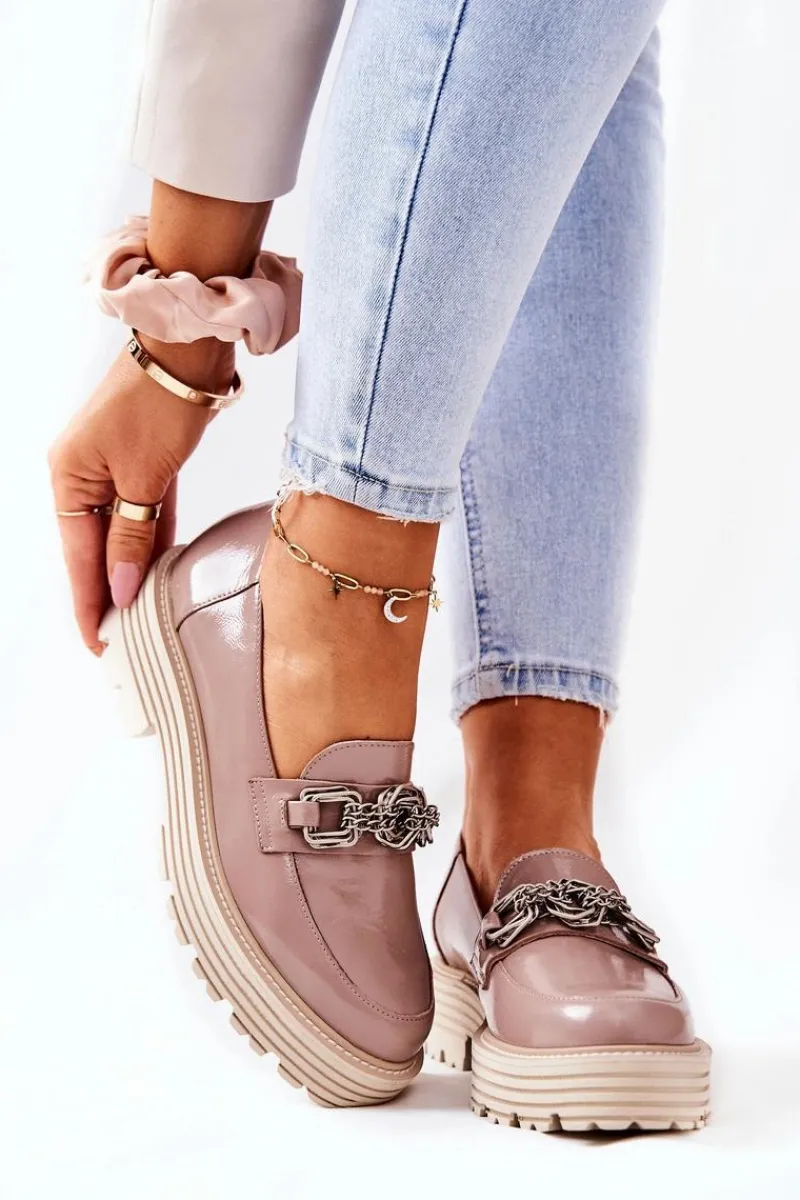 Damskie Półbuty Loafery Skórzane Ciemny Beż 2383 Damskie Półbuty Skórzane|Mokasyny Damskie Skórzane