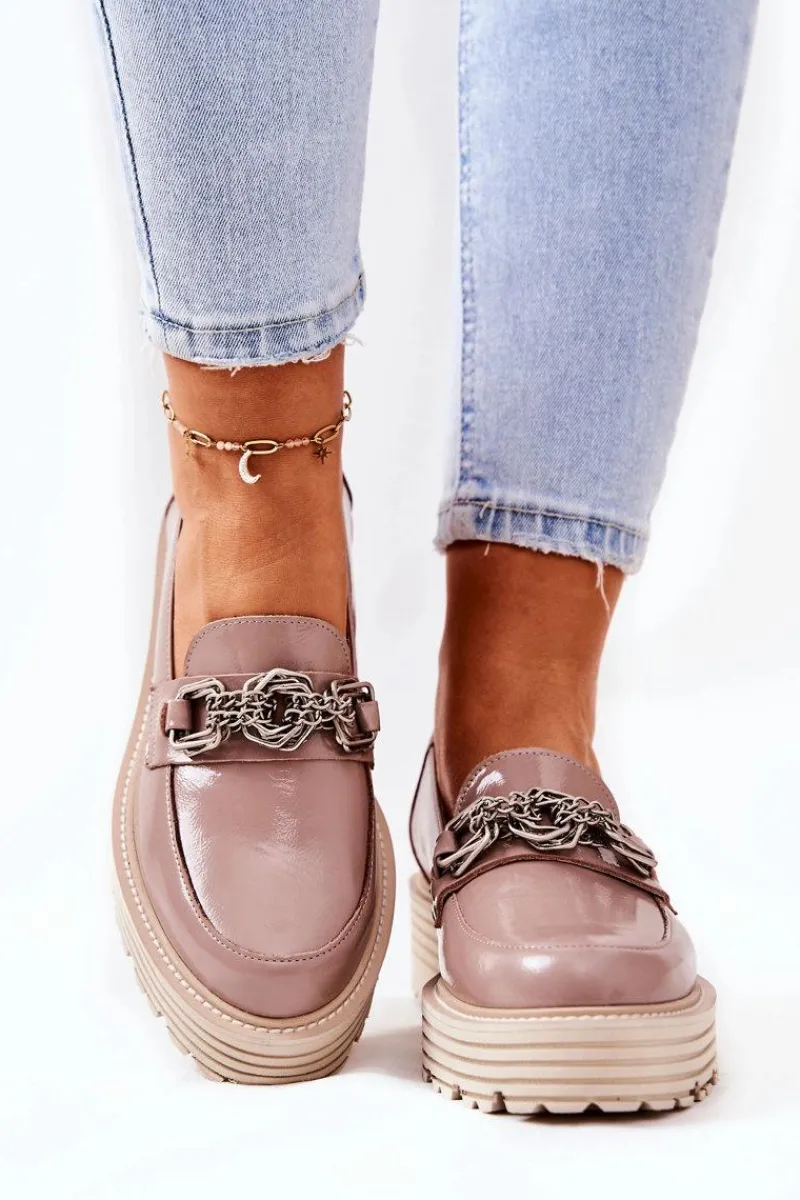 Damskie Półbuty Loafery Skórzane Ciemny Beż 2383 Damskie Półbuty Skórzane|Mokasyny Damskie Skórzane