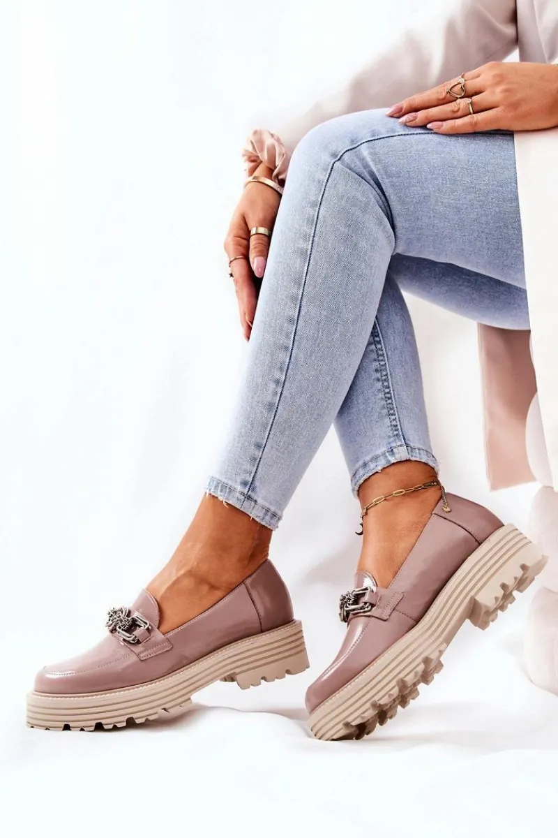 Damskie Półbuty Loafery Skórzane Ciemny Beż 2383 Damskie Półbuty Skórzane|Mokasyny Damskie Skórzane